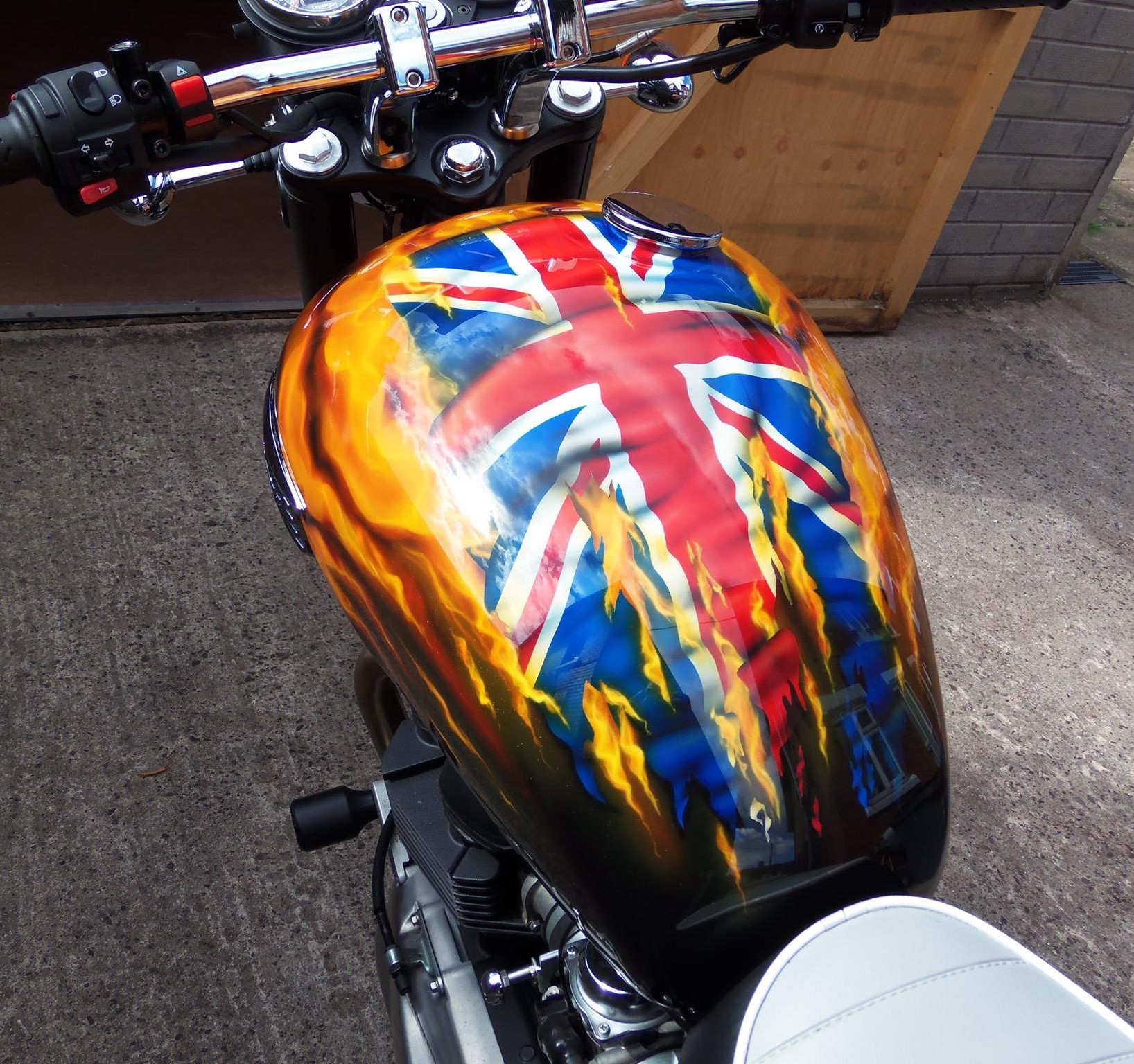 Custom Airbrushed flame artwork on a triumph Motorbike